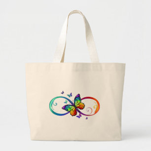 Bolso De Tela Gigante Infinidad vibrante con mariposa arco iris sobre ne