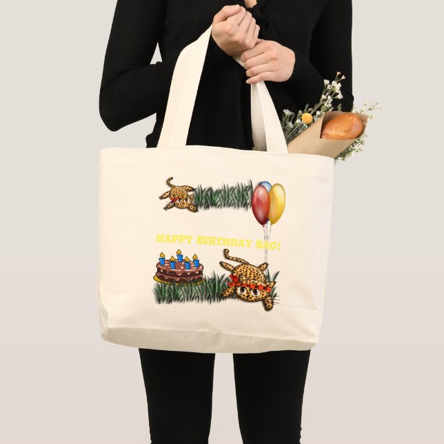 Bolso De Tela Gigante Invitaciones al cumpleaños del Safari de Leopard U (Anverso (producto))