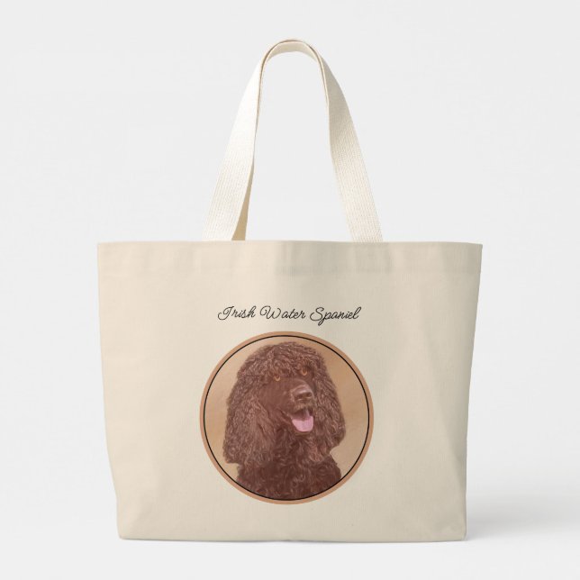 Bolso De Tela Gigante Irlandés Water Spaniel IWS Pintando arte original  (Reverso)
