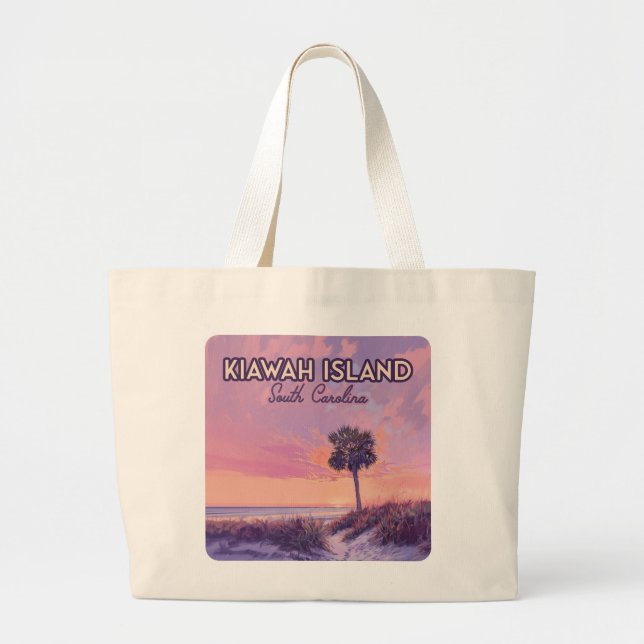 Bolso De Tela Gigante Isla Kiawah South Carolina Beach Palm Tree (Frente)