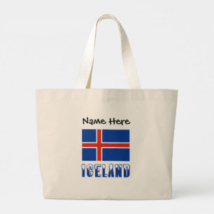 Bolso De Tela Gigante Islandia y bandera islandesa con tu nombre