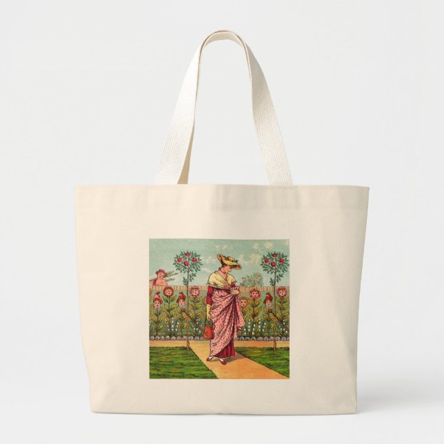 Bolso De Tela Gigante Jardín Crecer Flor Mujer Arte Antiguo (Frente)