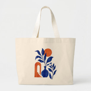 Bolso De Tela Gigante Jarrón Botánico Azul Cobalto Boho