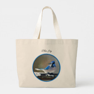 Bolso De Tela Gigante Jay azul en invierno Nieve pintando arte de pájaro