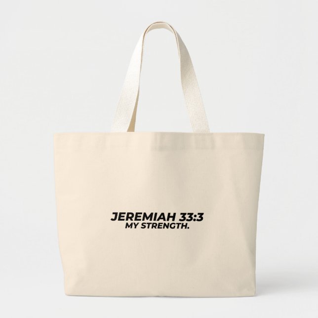 BOLSO DE TELA GIGANTE JEREMIAH 33:3 - MI FUERZA. (Frente)