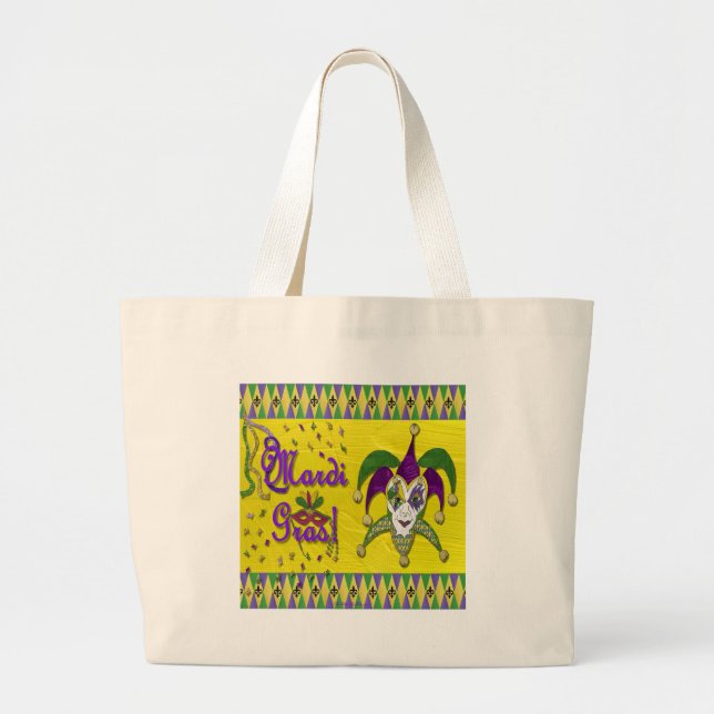 Bolso De Tela Gigante Jester Mask Mardi Gras Harlequin (Frente)
