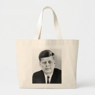 Bolso De Tela Gigante JFK John F. Kennedy blanco y negro