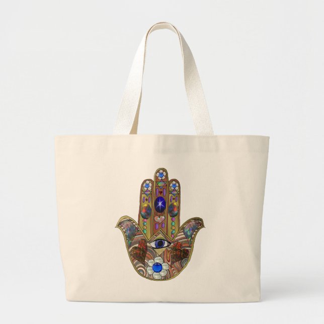 Bolso De Tela Gigante Judaica Hamsa Hearts Flowers Opal Art Print (Frente)