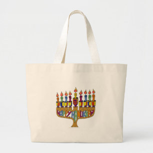 Bolso De Tela Gigante Judaica Happy Hanukkah Dreidel Menorah