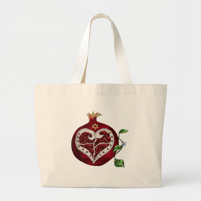 Bolso De Tela Gigante Judaica Pomegranate Heart Hanukkah Rosh Hashanah (Frente)