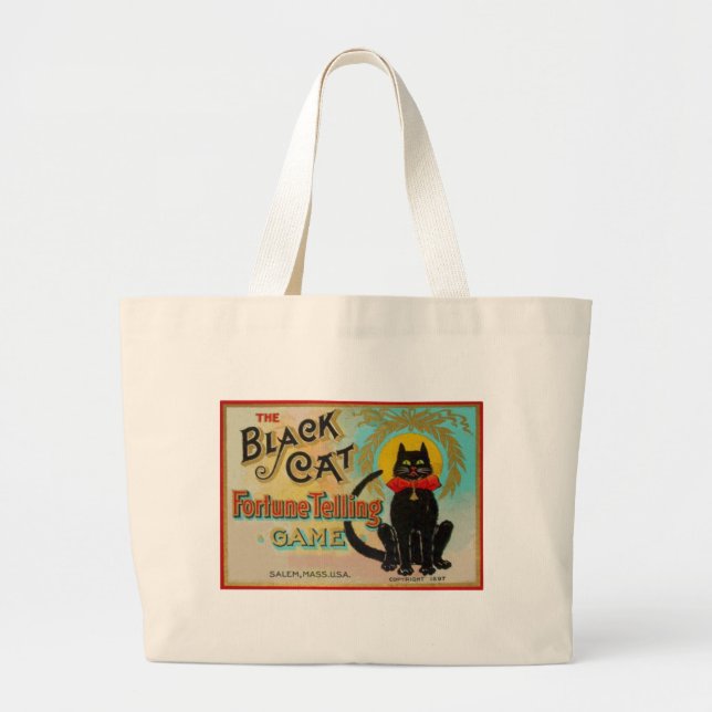 Bolso De Tela Gigante Juego de conteo de la fortuna del gato negro (Frente)