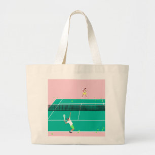 Bolso De Tela Gigante Jugador de partido de tenis de arte moderno Pink G