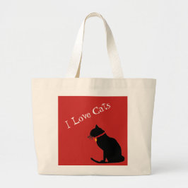 Bolso De Tela Gigante Jumbo Me Encantan Los Gatos Tote Gráfico Rojo Y Bl