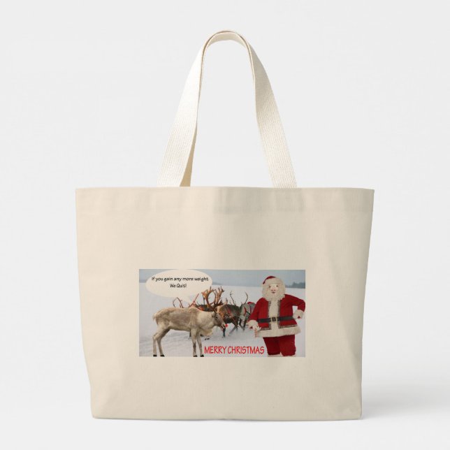 Bolso De Tela Gigante jumbo tote alegre navidad navidad santa cerdo (Reverso)