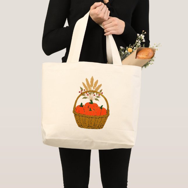 Bolso De Tela Gigante 🛒 **Jumbo Tote Bag Pumpkins & Wheat Basket (Anverso (producto))