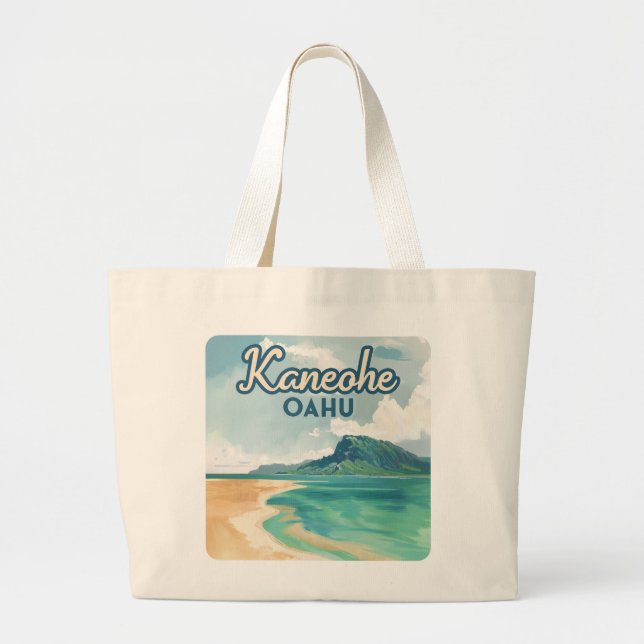 Bolso De Tela Gigante Kaneohe Sandbar Oahu Hawaii Retro (Frente)
