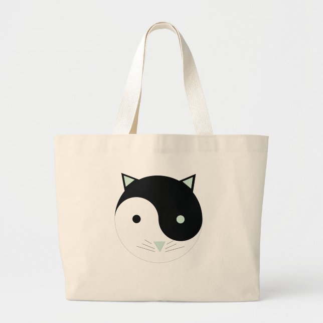 Bolso De Tela Gigante Kitty Yin Yang con Mint Green, Black and White (Frente)