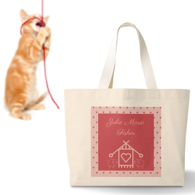 Bolso De Tela Gigante Knitting bag pink hearts and sheep (Subido por el creador)