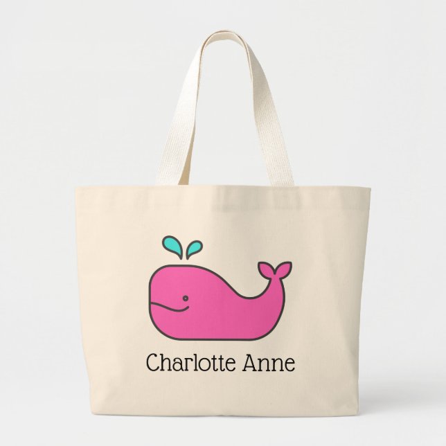 Bolso De Tela Gigante La ballena rosa y Aqua personalizada (Frente)