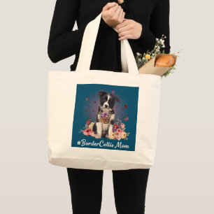 Bolso De Tela Gigante La flor de la collie de la frontera es feliz día