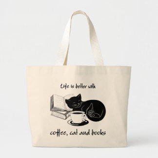 BOLSO DE TELA GIGANTE LA VIDA ES MEJOR CON CAFÉ Y LIBROS CAT