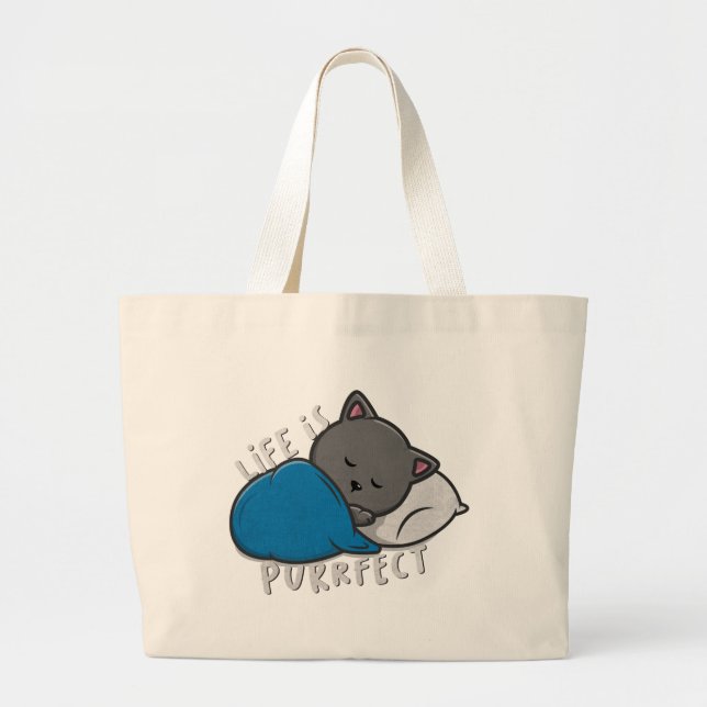 Bolso De Tela Gigante La vida es perfecta - Gato durmiente (Frente)