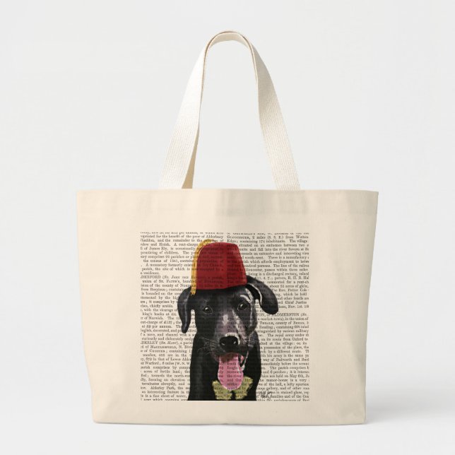 Bolso De Tela Gigante Labrador negro con fez (Frente)