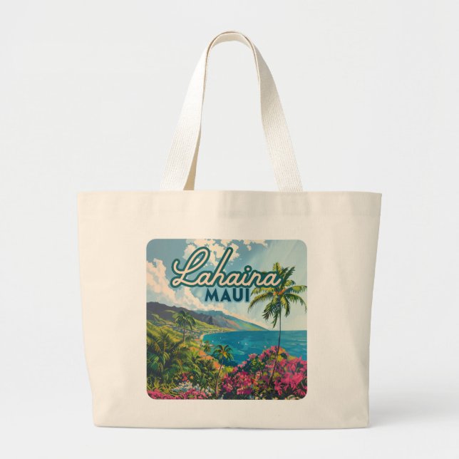 Bolso De Tela Gigante Lahaina Maui Hawaii Beach Coast Retro (Frente)