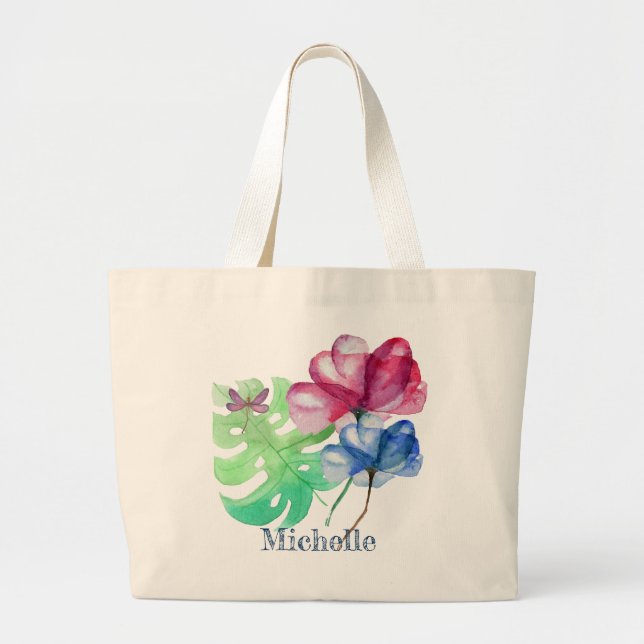 Bolso De Tela Gigante Lámina De Dragón Y Agua Floral (Frente)