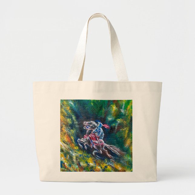BOLSO DE TELA GIGANTE LANCELOT DE NOCHE, CABALLO EN BOSQUE VERDE (Frente)