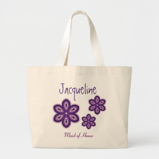 Bolso De Tela Gigante Las flores púrpuras del cordón personalizaron a la