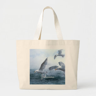 Bolso De Tela Gigante Las gaviotas vuelan sobre el mar