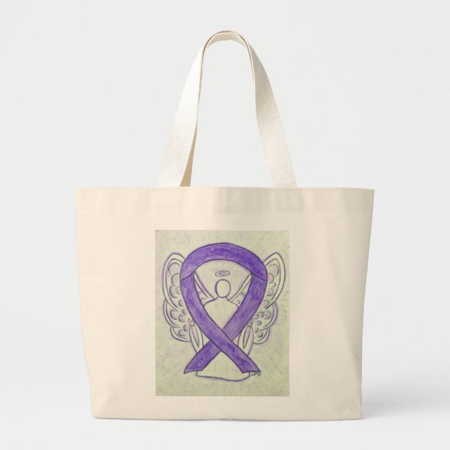 Bolso De Tela Gigante Lavender Cinta de Conciencia Púrpura Personalizado (Frente)
