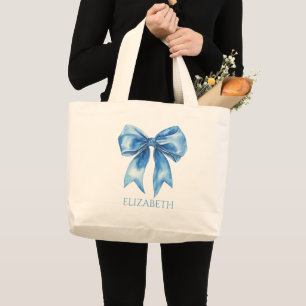 Bolso De Tela Gigante Lazo personalizado azul y blanco elegante