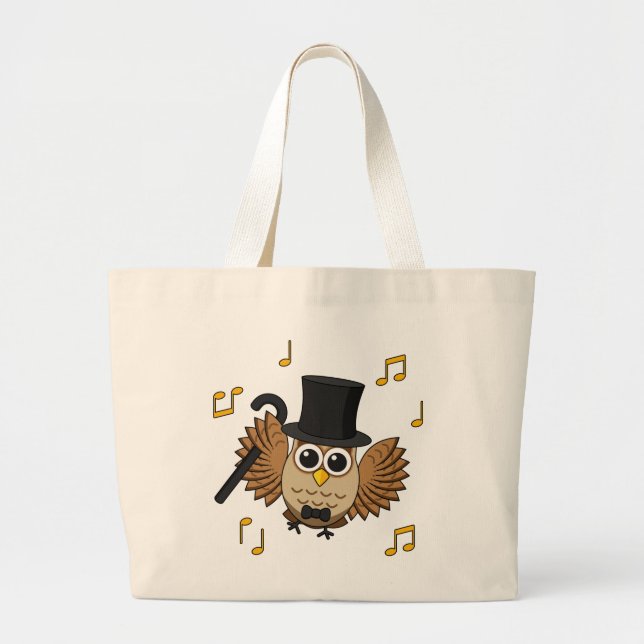 Bolso De Tela Gigante Lechuza bailarina con Personalizado de notas music (Frente)