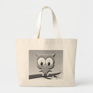 Bolso De Tela Gigante Lechuza De Boletín En Blanco Y Negro