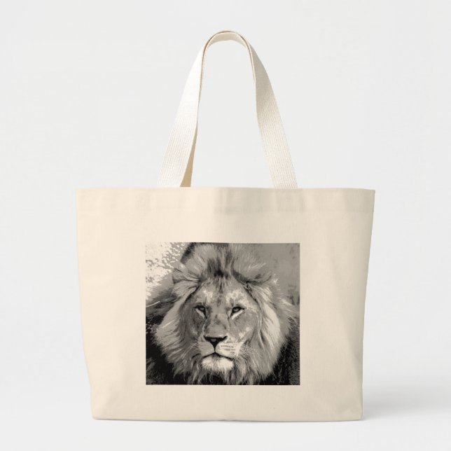 Bolso De Tela Gigante León blanco negro (Frente)