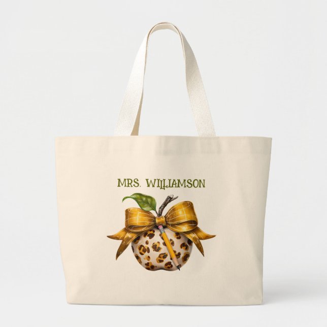 Bolso De Tela Gigante Leopard Cheetah Print Teacher's Apple (Frente)