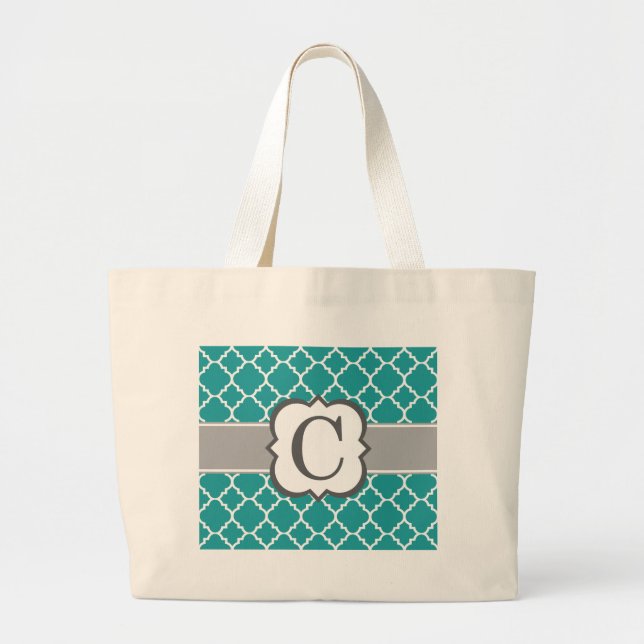 Bolso De Tela Gigante Letra azul verde azulada C Quatrefoil del (Frente)
