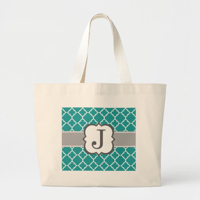 Bolso De Tela Gigante Letra azul verde azulada J Quatrefoil del (Frente)