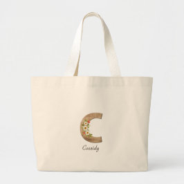 Bolso De Tela Gigante Letra de madera C retiro de monograma de flor Tote