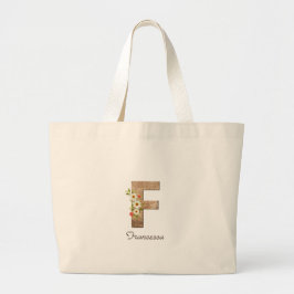 Bolso De Tela Gigante Letra de madera F retiro de monograma de flor Tote