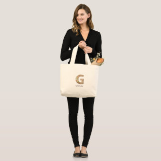 Bolso De Tela Gigante Letra de madera G flor monograma retiro Tote Bag