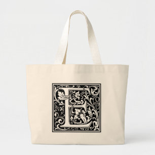 Bolso De Tela Gigante Letra E Monograma medieval Vintage grande inicial