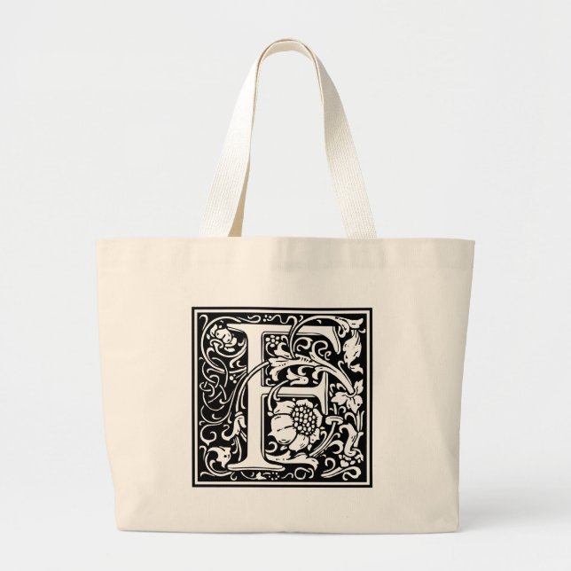 Bolso De Tela Gigante Letra F Monograma medieval Art Nouveau (Frente)