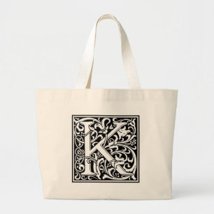 Bolso De Tela Gigante Letra K Monograma medieval Vintage inicial grande