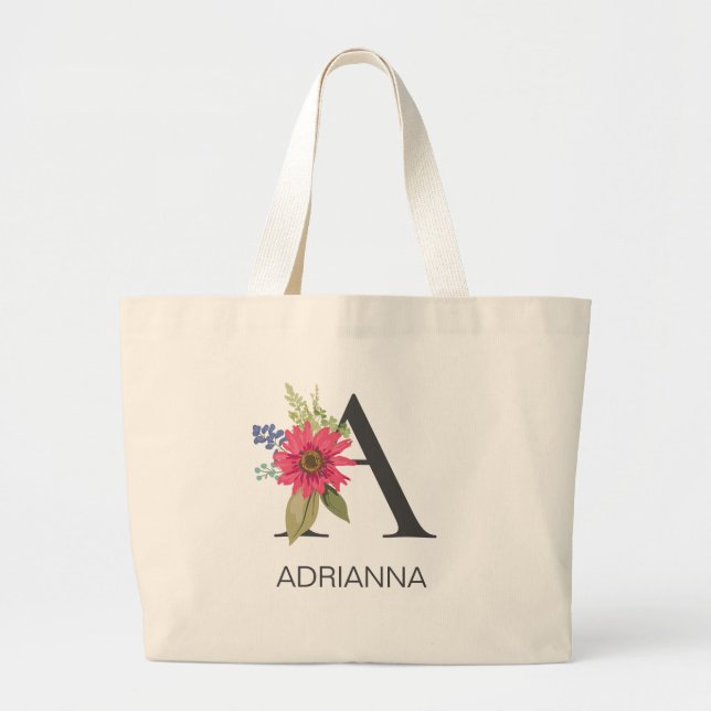 Bolso De Tela Gigante Letra monogramada floral moderna a (Frente)