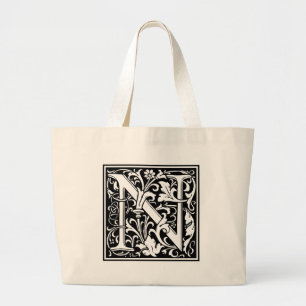 Bolso De Tela Gigante Letra N Monograma medieval Vintage inicial grande