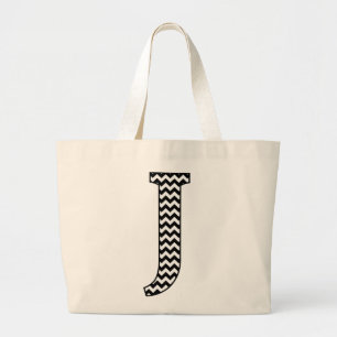 Bolso De Tela Gigante Letra negra y blanca chevron J monograma
