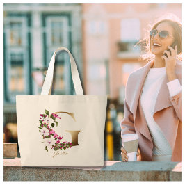 Bolso De Tela Gigante Letra Personalizada G Monograma Floral Elegante Do